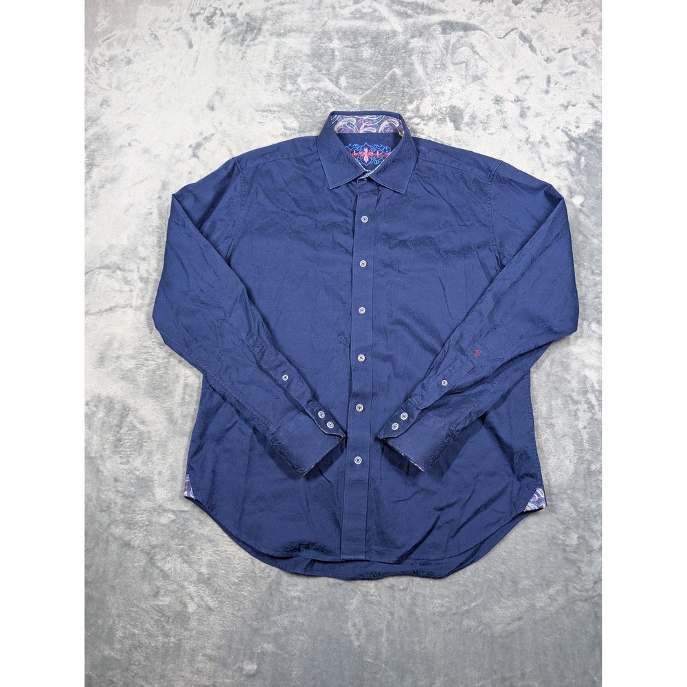 Robert Graham Shirt Mens Large Blue Tailored Fit Jacquard Contrast Paisley Trim